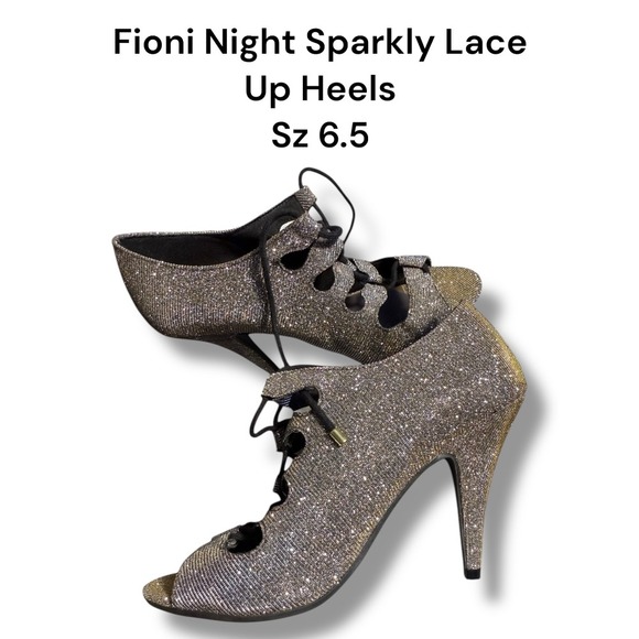 Fioni Night Sparkly Heels Lace Up‎ Open Toe Party Shoes Size 6.5 - Picture 1 of 15